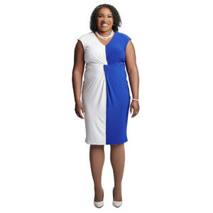 Kasper Twisted Front Cap Sleeve Dress Royal Blue/White Plus Size 1X